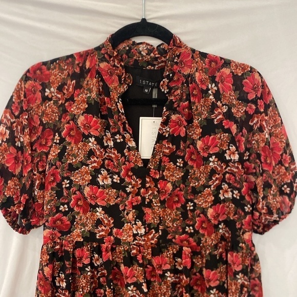 1. State Babydoll Dress w/ V-Neck, Ruffle Collar, Short Sleeves, Floral, Size Xs - Picture 2 of 5